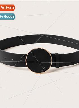 Ladies Large Round Buckle Leather Inlay Europe Atmosphere Fe