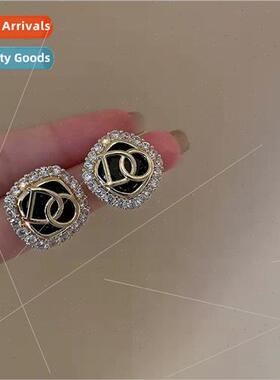 925 silver pin simple letters square earrings female Korea f