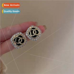 simple letters Korea silver female pin earrings 925 square