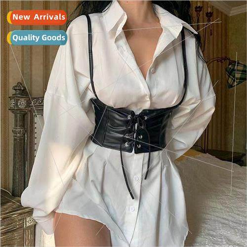 Fashion Women Leather Vest Belt Elastic Stch Tie Women Shirt