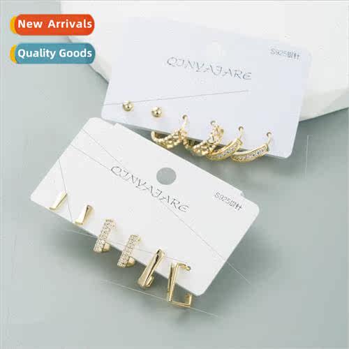 Ins wind Europe nd geometric creative zirconia earrings 925
