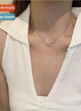 Koreadiamond double love heart necklace female niche collarb