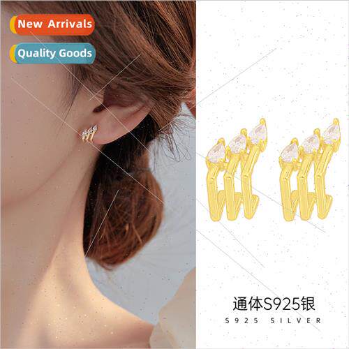 S925 silver Koreains three claw ear row zirconia earrings fe