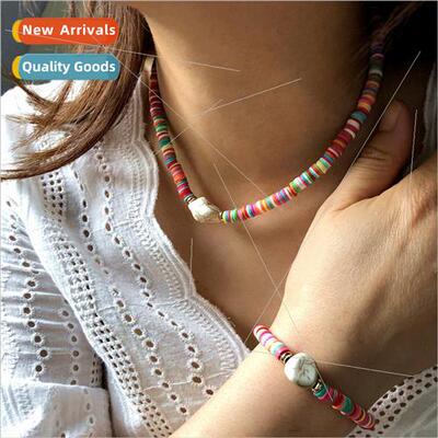 Europe bohemian colorful handmade sliced soft ceramic neckla