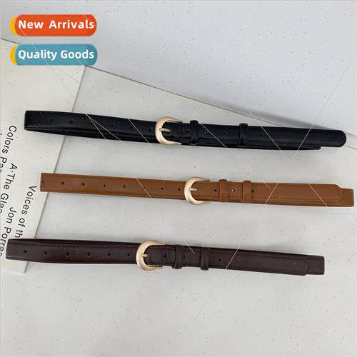 Korea chic simple gold oval pin buckle dress women thin belt