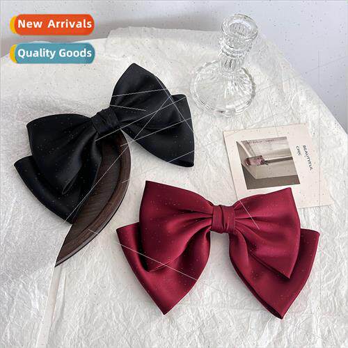 Classic versatile black red bow hair clips back head spring