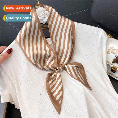 2022 new striped professional small silk scarf female Korean