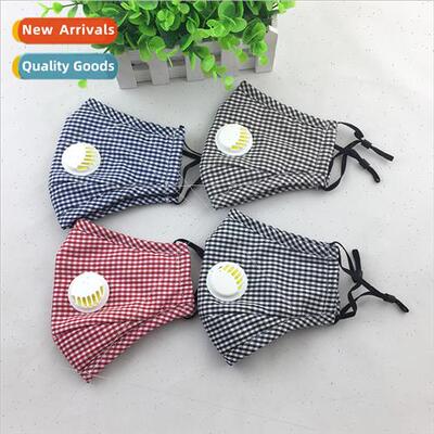 Adult respiratory valve mask men women tide cotton plaid bre