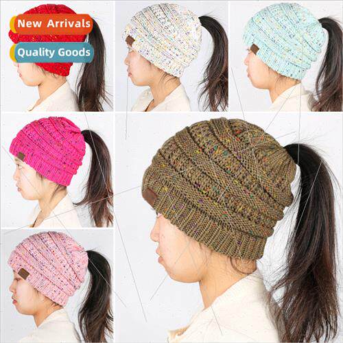 Europe winter new adult ponytail cap CC labeling dot yarn co