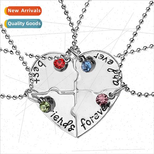 Europe BFF BestFriends Patchwork Heart Engraved Set 4 Neckla