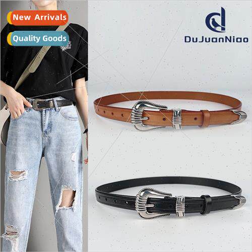 vintage female  leather belt casual pants jeans senior sense
