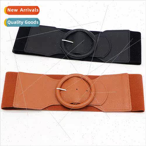 mple fashion extra-wide round pin buckle belt elastic waist