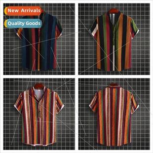 collar shir new linen sleeved short stand men Summer 2023