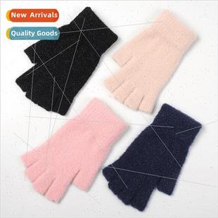 knted warm finger half gloves color solid plush winter New