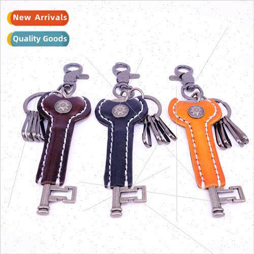 keychain hand stched vintage cowhide key ring creative gift