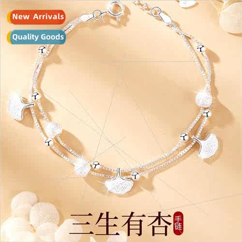 999 lver Three ves Wh Apricot Bracelet Women Leaf Double Lay