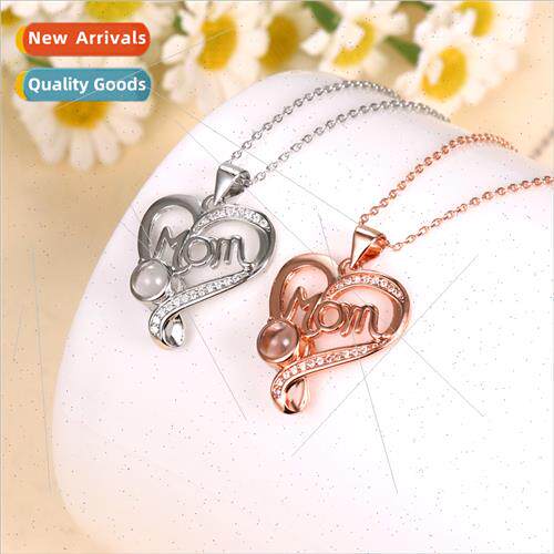 mom peach heart with diamonds necklace适用women 100 language