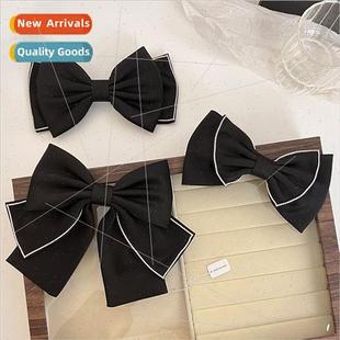 black Hepburn texture Bow encrusted clip diamond retr spring