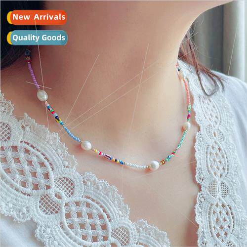 Korea summer fairy colorful beaded sub-necklace pearl jewelr