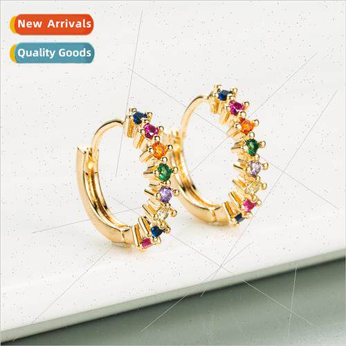 earrings Europe inlaid colorful zirconia geometric round ear