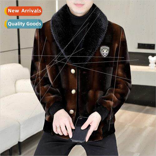 Men lapel mink jacket men winter nd youth fur one hooded cot