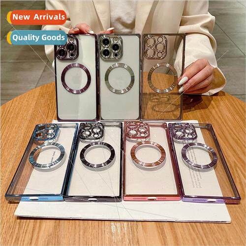 适用Apple 15Pro square plating CD pattern magnetic phone cas