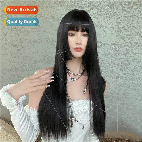 Wig female hair princess cut black long Qi bangs whole head