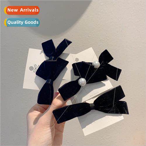 mple velvet bow duckbill clip hair clips female back head 20