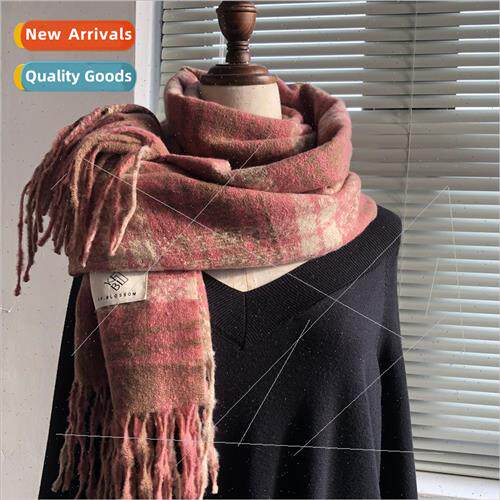 Korea soft temperament dry rose pink lilac plaid scarf large