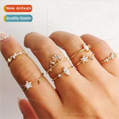 Joint Rings Set 7 Flower Star Moon Rhinestone Joint Rings Se
