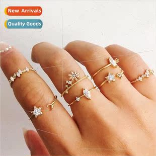 Flower Star Joint Rhinestone Set Moon Rings