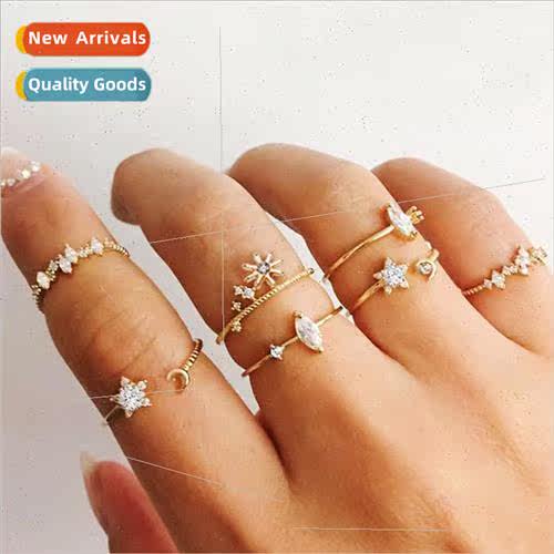 Joint Rings Set 7 Flower Star Moon Rhinestone Joint Rings Se