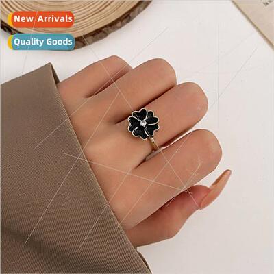 ngle diamond black flowers open ring simple index finger rin
