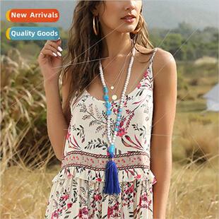 whe wood female colorful necklace tassel long Europe beads