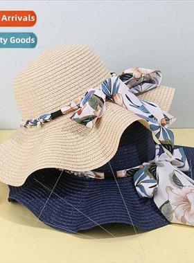 bow fluttering straw hat female casual wave brim shade sun h
