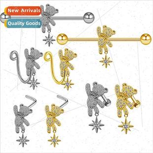 Ring Nose Stud Jewelry Steel Europe Stainless Bear