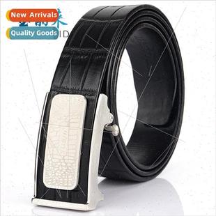 crocodile grain belt Stainless leather buckle men auto steel