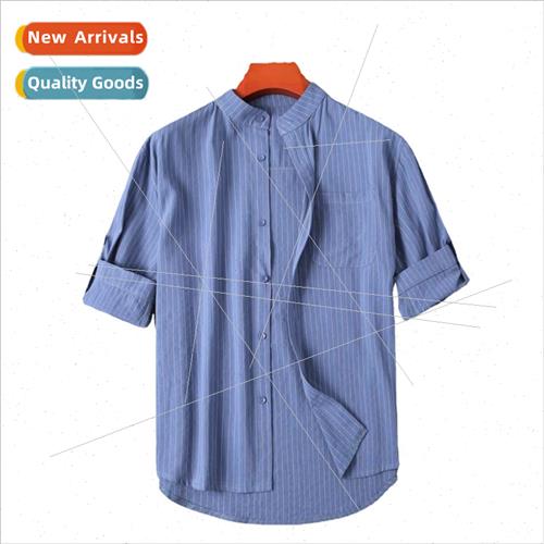 2022 summer new men vertical striped short-sleeved shirt men