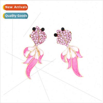 lovely senior alloy oil drop diamond goldfish earrings sweet