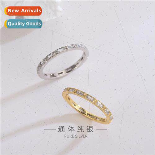 s925 silver Korea set zirconia square diamond ring niche win