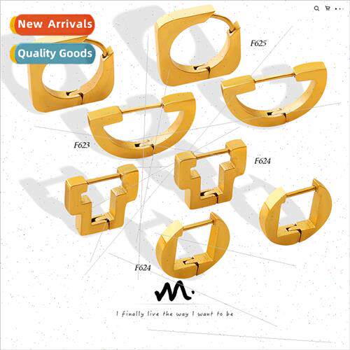 Fashion Trend Hundred Earrings Geometric Tanium Steel Gold-P