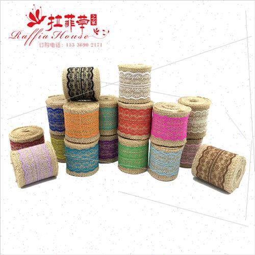 6CM center lace burlap roll 2M/roll DIY burlap ribbon Jute r
