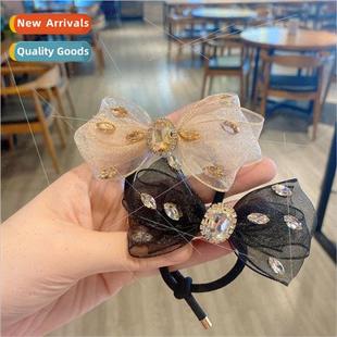 leather band simple Bow encrusted headband crystal diam mesh