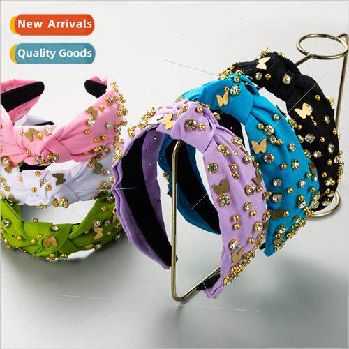 Europe alloy diamond hair bands fashion wild butterfly gold