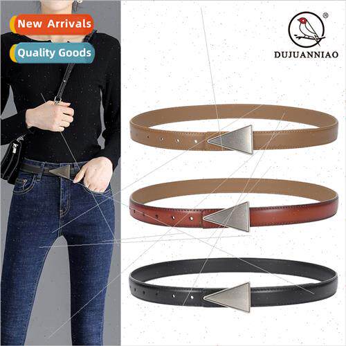 Women belt silver vintage triangle smooth buckle belt pure c