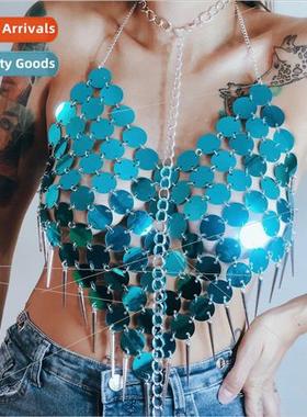 YH3479 Europe vest sexy blue flake round sequins hanging nec