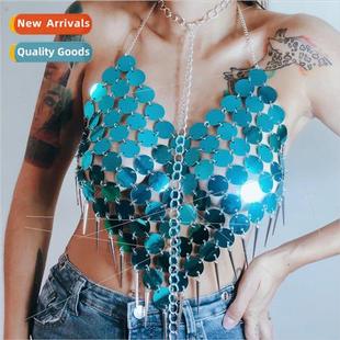 sexy blue hanging Europe nec sequins vest round YH3479 flake