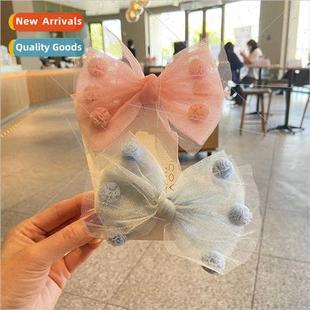 Girls hair accessories Korean mesh ball bow hair clips Princ