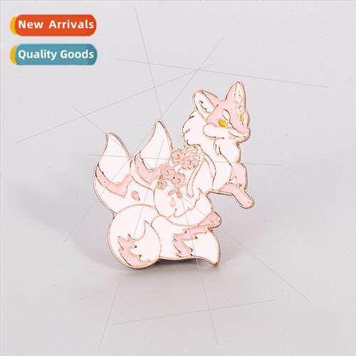 Pink nine-tailed fox brooch personalized cartoon enamel pin