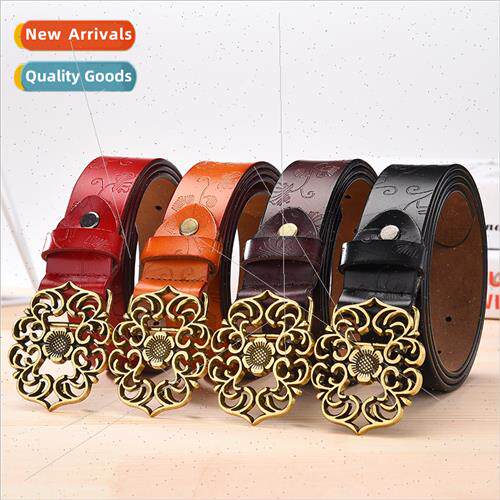 Classic Embossed Leather Belt Retro Belt Ladies Wide mple St